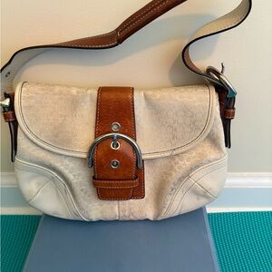 Coach Cream and Brown Shoulder Bag
